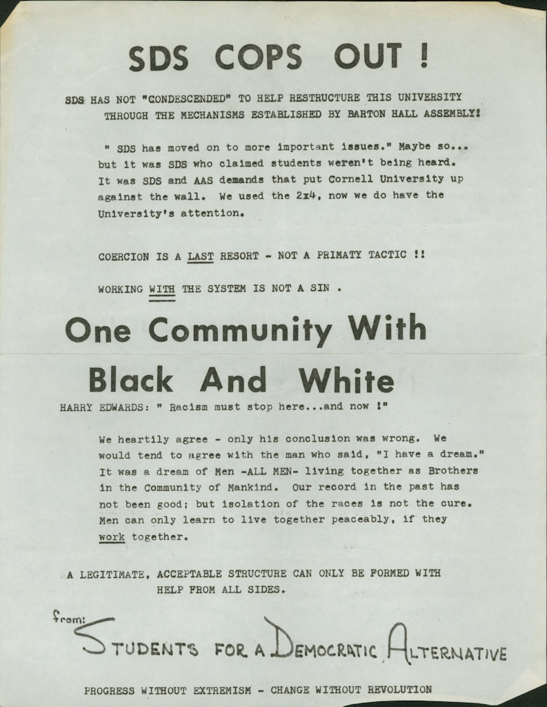Bulletin from the Students for a Democratic Alternative addressing the issue of racism